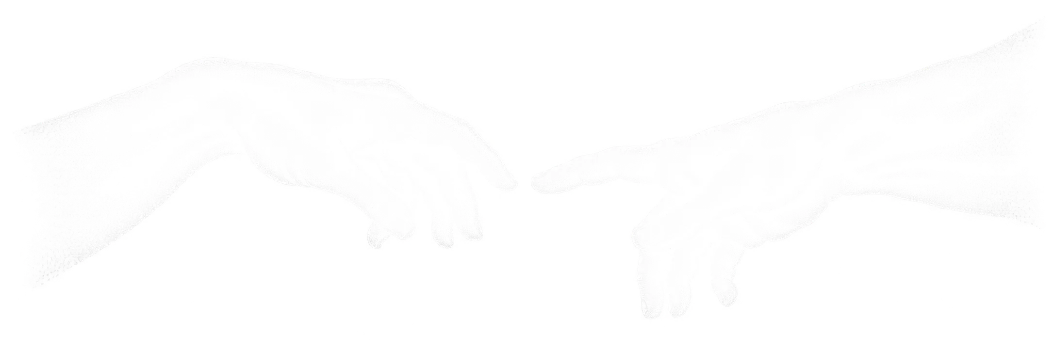 Illustration of two hands reaching toward each other, in the style of Michelangelo's Creation of Adam